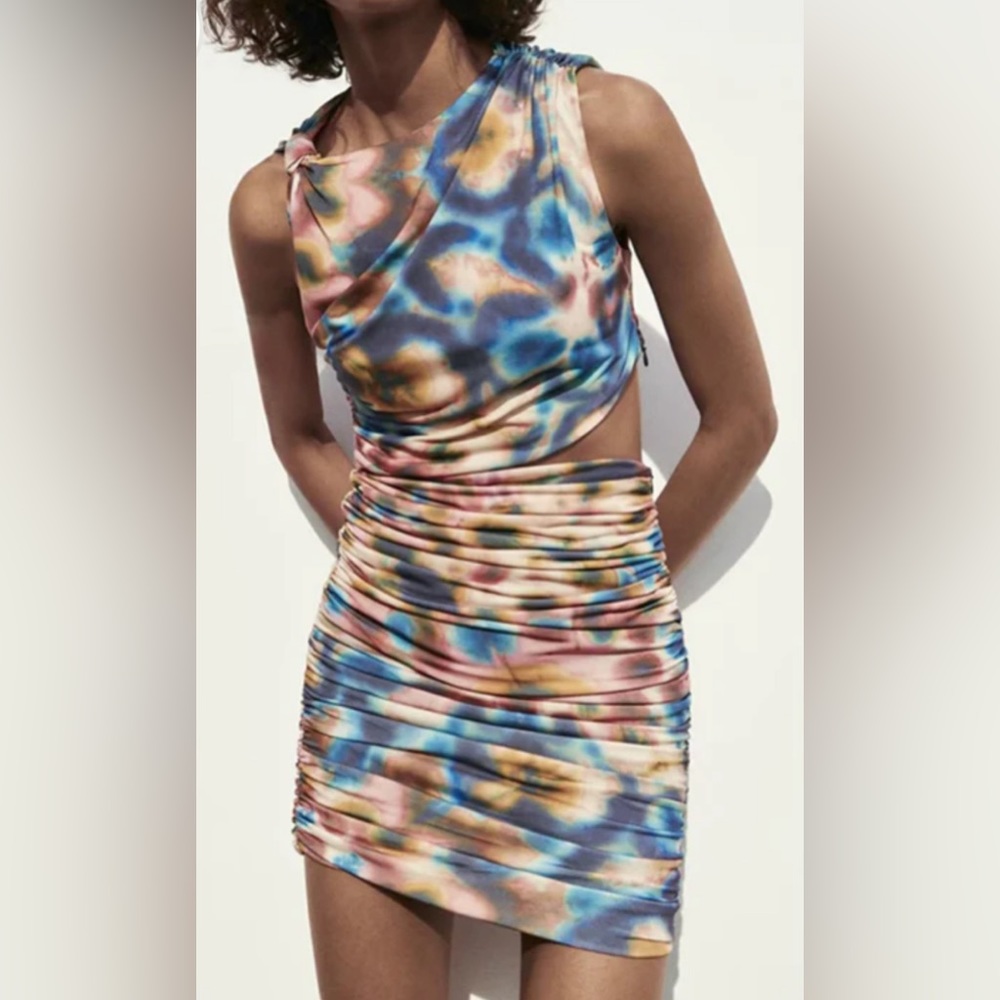 Nwt-Zara- Tie Dye Bodycon Cutout Mini Dress